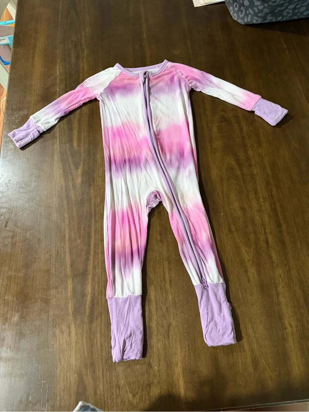 Little Sleepies Pink & White Tie-Dye Footed One-Piece